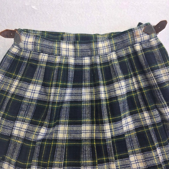 Vintage Steerdo Plaid Wool Blend Kilt Skirt Green Blue Made in England Size 10 - Picture 3 of 7